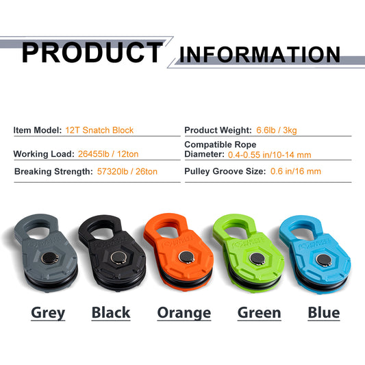 RUGCEL 12 Ton Heavy Duty Snatch Block Recovery Winch Pulley