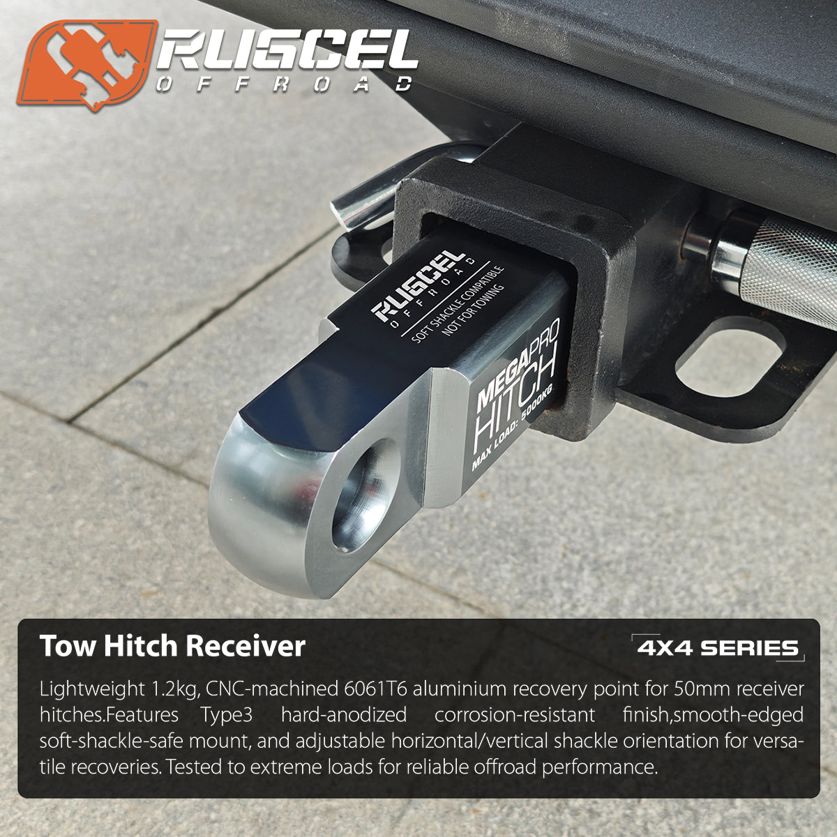 Rugcel Recovery Hitch Receiver 5 Ton with Lock Pin