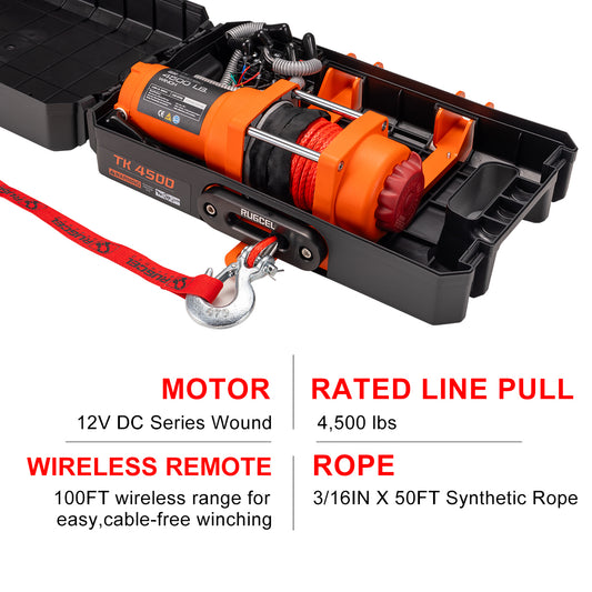 RUGCEL WINCH 12V DC Electric Portable Utility Winch 4500LB