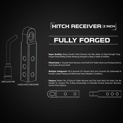 Rugcel Recovery Hitch Receiver 5 Ton with Lock Pin