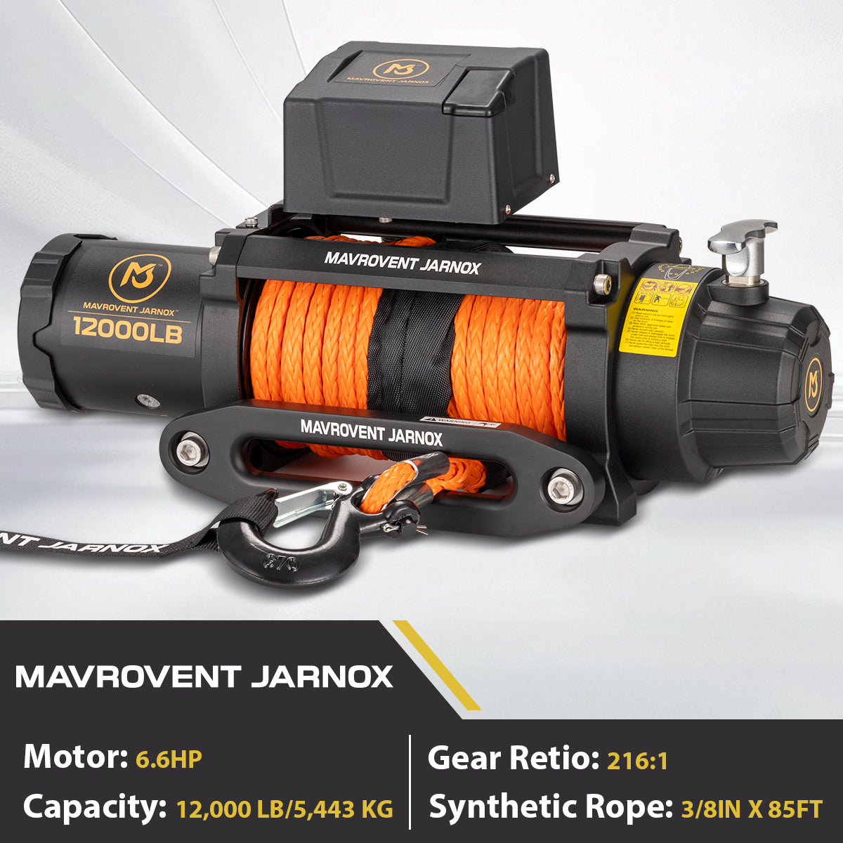 MJ WINCH 12v Electric Winch 12000lb/5443kg Synthetic Rope
