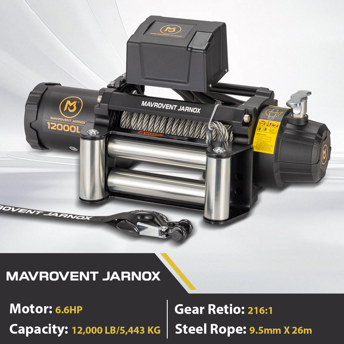 MJ WINCH 12v Electric Winch 12000lb/5443kg Steel Cable
