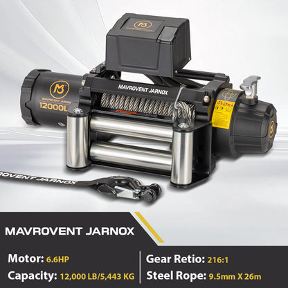 MJ WINCH 12v Electric Winch 12000lb/5443kg Steel Cable