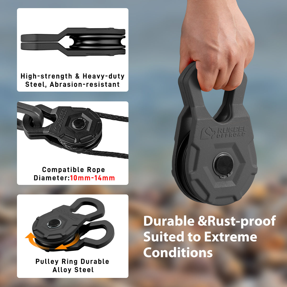 RUGCEL 12 Ton Heavy Duty Snatch Block Recovery Winch Pulley