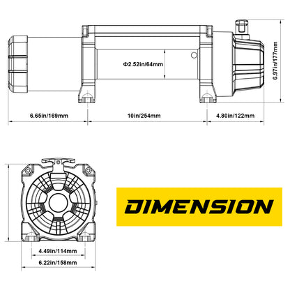 MJ WINCH 12v Electric Winch 12000lb/5443kg Synthetic Rope