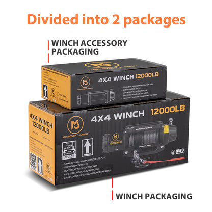 MJ WINCH 12v Electric Winch 12000lb/5443kg Synthetic Rope